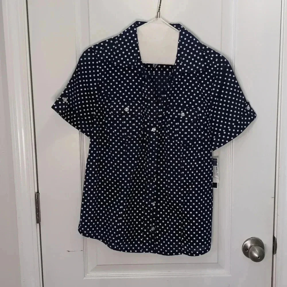 Karen Scott Womens Button Up Short Sleeve